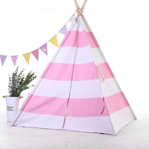 Ejoy Kid Pink Canvas Indoor Toy Teepee Play 6' Tent For Carry Case with Mat SU35 - Picture 1 of 5